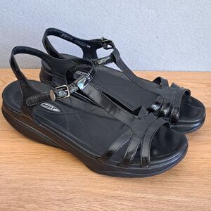 MBT Shoes Sadiki Patent T-strap Rocker Sandal Size EU 40 US 9-9.5 Black Leather